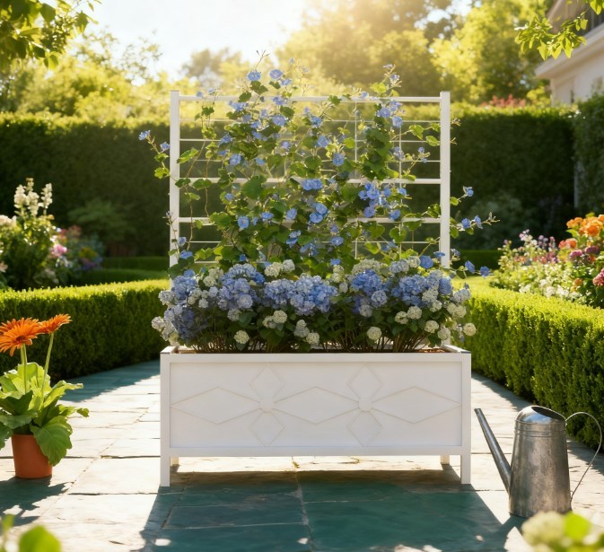 Garden Bed with Trellis,Outdoor Planter Box Galvanized Raised Garden Bed,for Climbing Vines Media 1