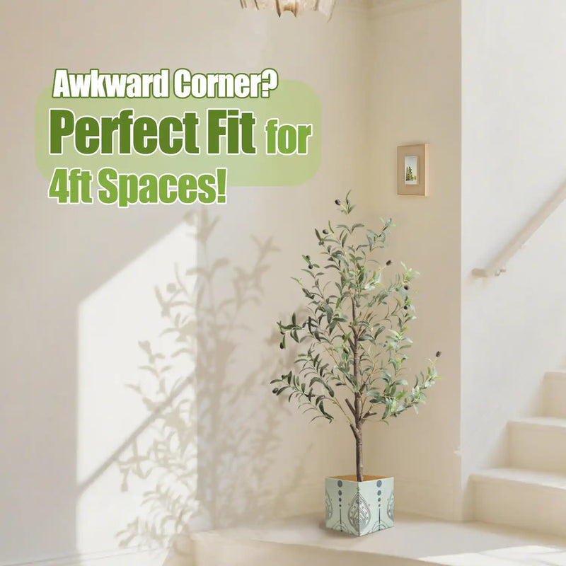 Artificial Olive Tree with Water Droplets: 4ft Potted Realistic Fake Plant Trees with Fruits for Indoor Home Room Office Balcony Decor