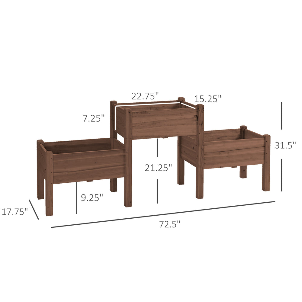 Outsunny Raised Garden Bed with 3 Planter Box, Elevated Wooden Plant Stand with Drainage Holes, for Vegetables, Herb and Flowers, Coffee Media 7