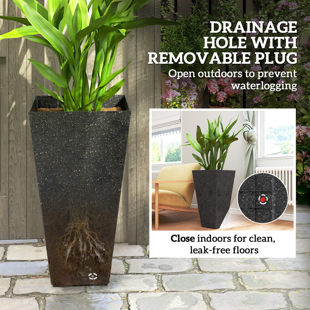 Outsunny 28' Tall Planters, Set of 3 Plastic Flower Pots with Marble Finish and Drainage Holes, Stackable Tapered Outdoor Planters, Black Media 4