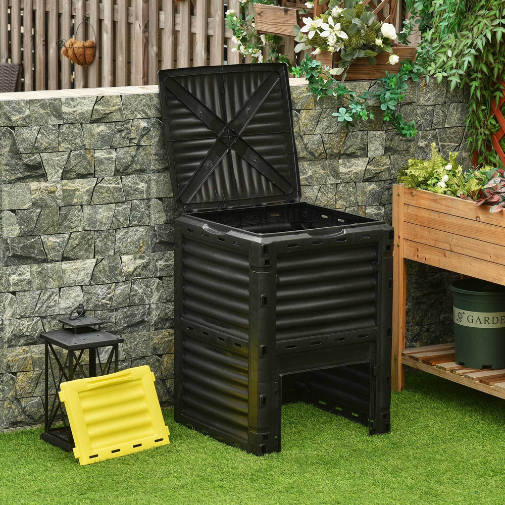 Outsunny Garden Compost Bin 80 Gallon Outdoor Large Capacity Composter Fast Create Fertile Soil Aerating Box, Easy Assembly, Yellow Media 2