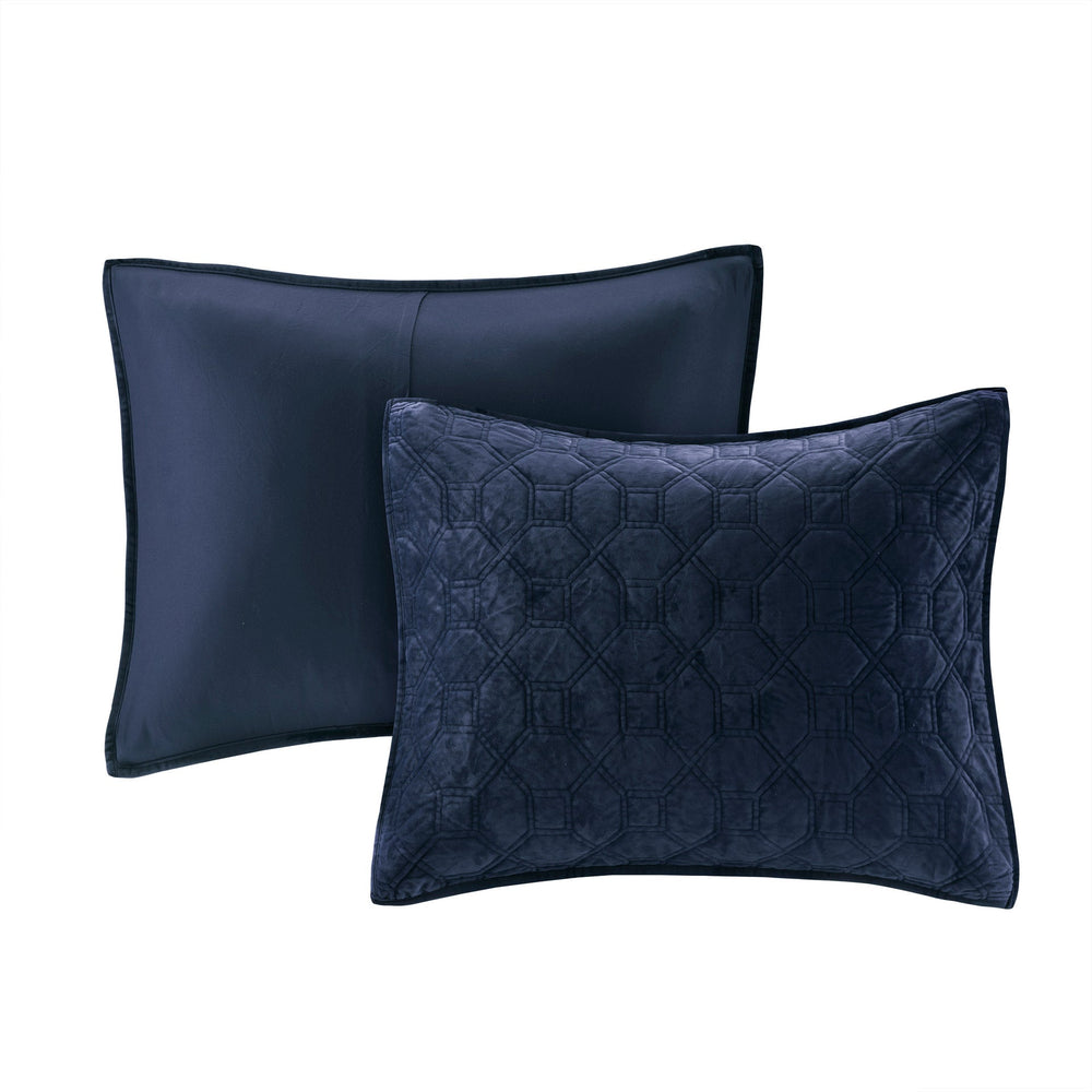 3 Piece Velvet Quilt Set Navy King/Cal King Media 3