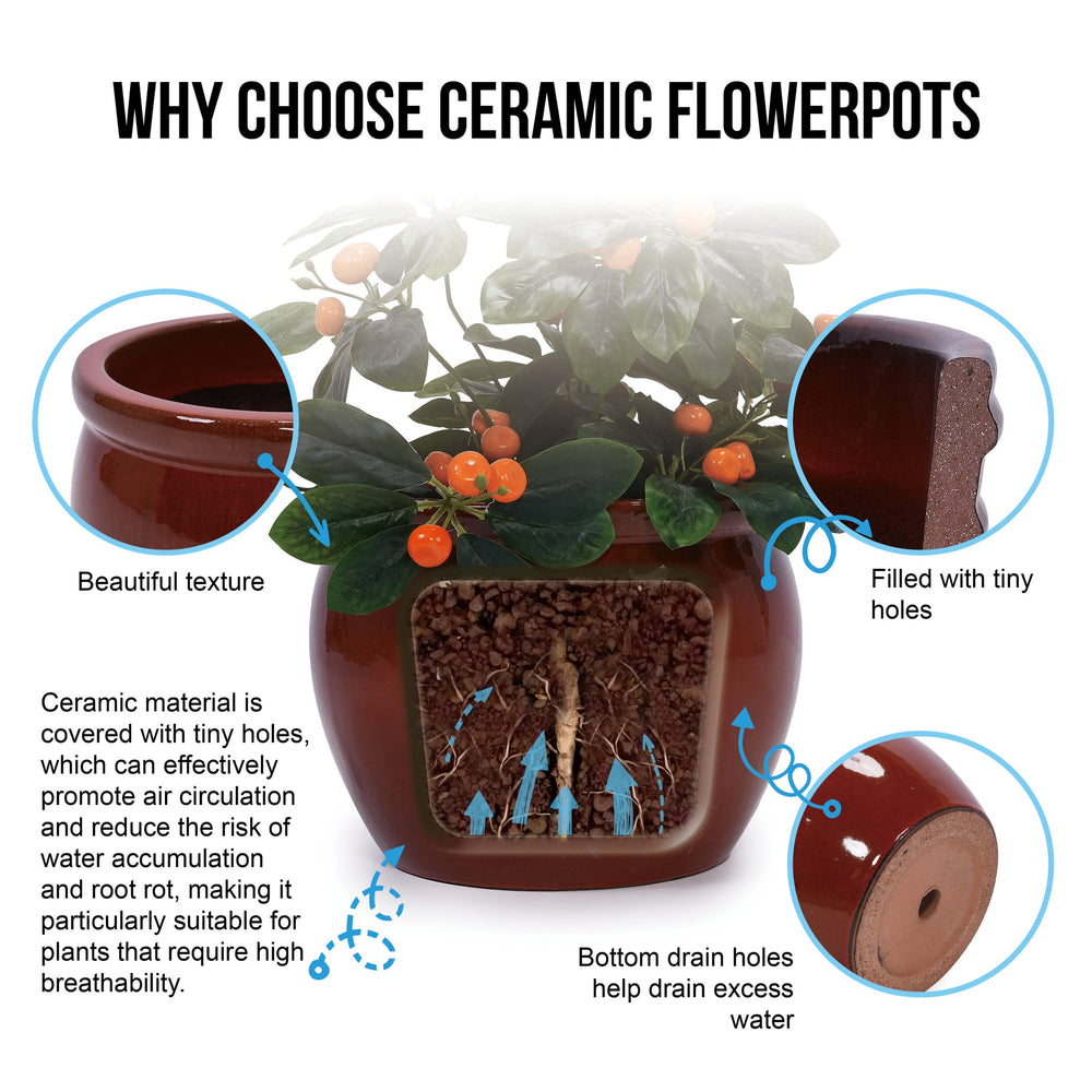 3 Pieces Ceramic Flowerpot, Modern Planter for Patio, Garden or Windowsills - Orange Media 13