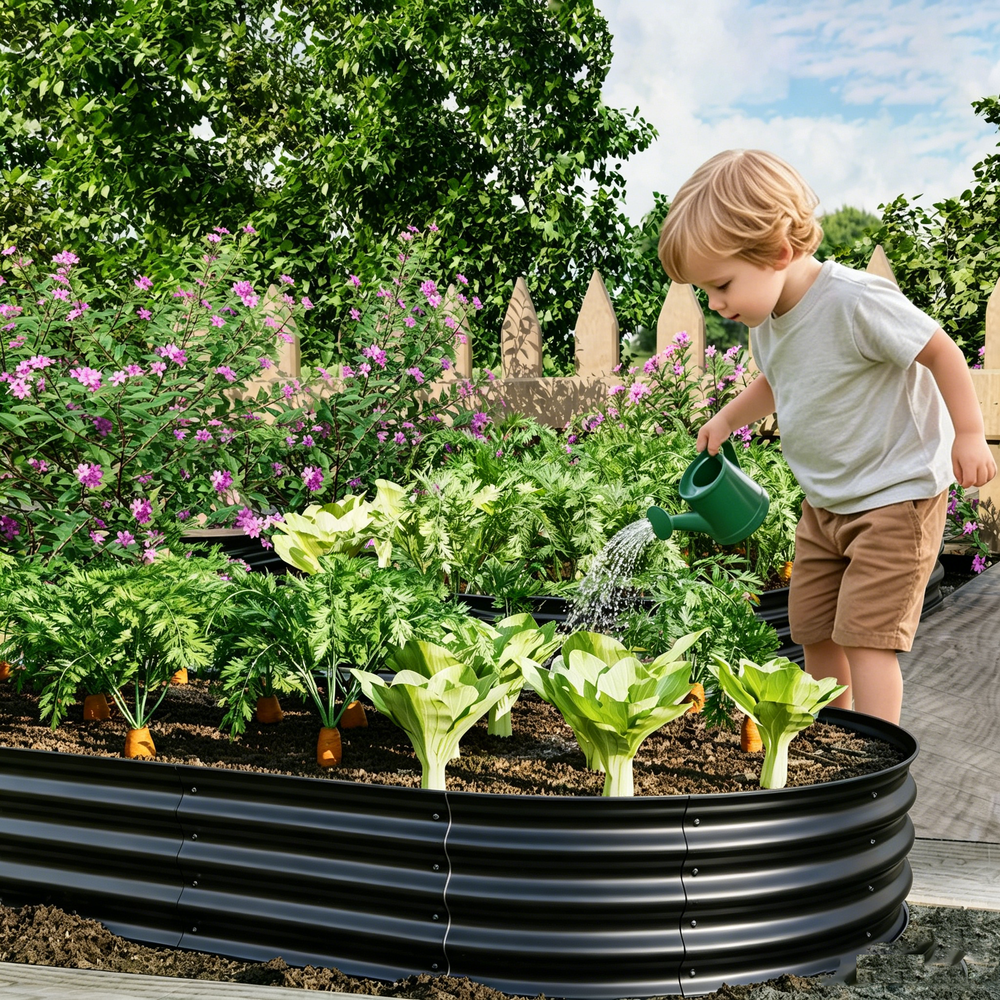 Galvanized Raised Garden Bed 8x4x1ft - Heavy Duty Metal Planter Box for Vegetables, Herbs & Flowers, Rust-Proof Outdoor Garden Bed with Large Capacity, Black, 2PCS Media 4