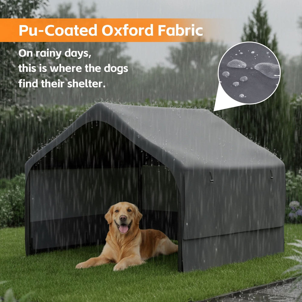 Extra Large Outdoor Dog House Tent with 3-Sided Mesh Windows, Breathable Sun Rain Cover Pet Shelter with Canopy and Ground Stakes for Dogs, Cats, Livestock – 4' x 4' x 3.3', Gray Media 6