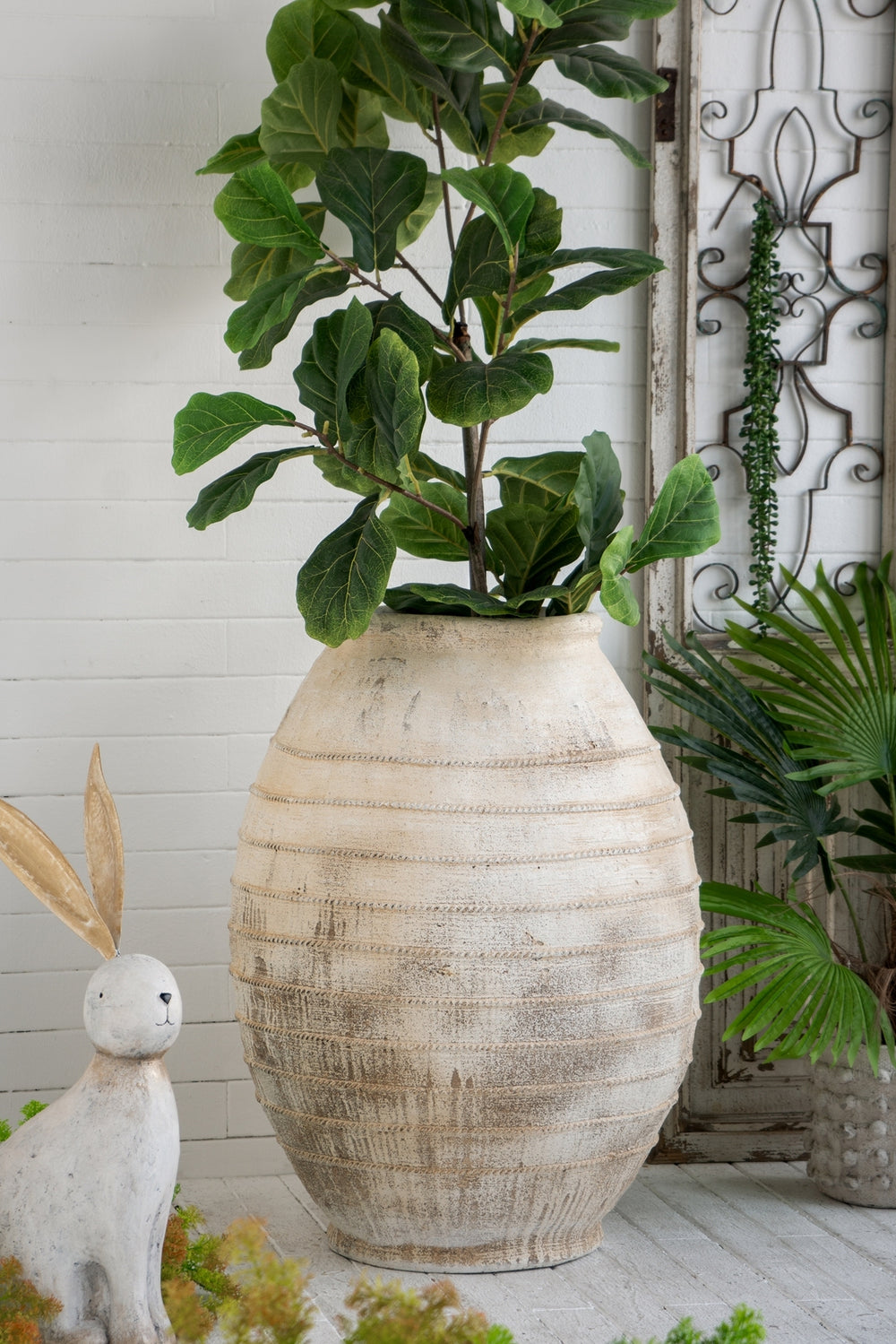 22.4x22.4x30.5' Large Magnesium Flower Pot with Weathered White Finish and Ridged Texture Media 6