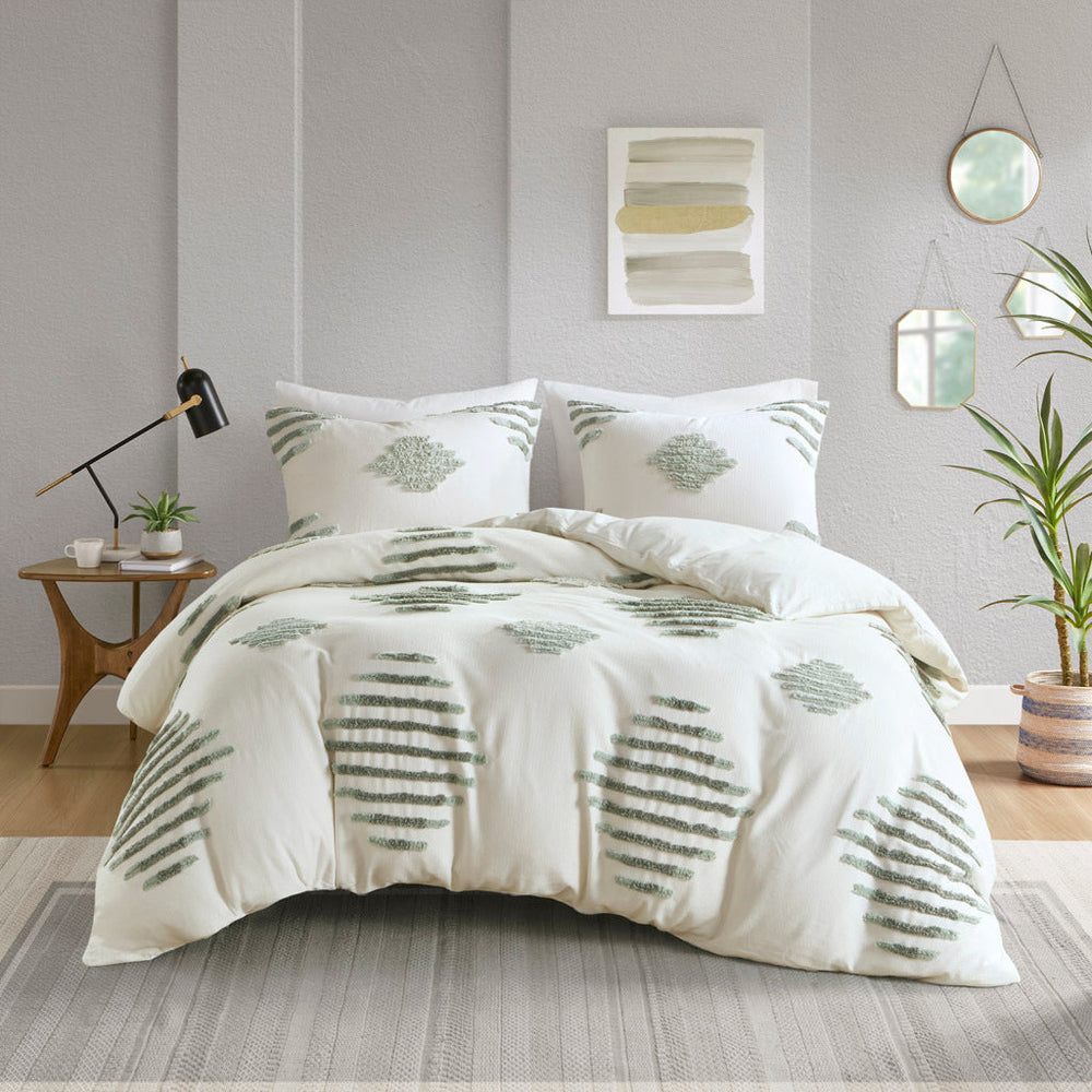 Full/Queen 3 Piece Cotton Blend Chenille Duvet Cover Set Media 2