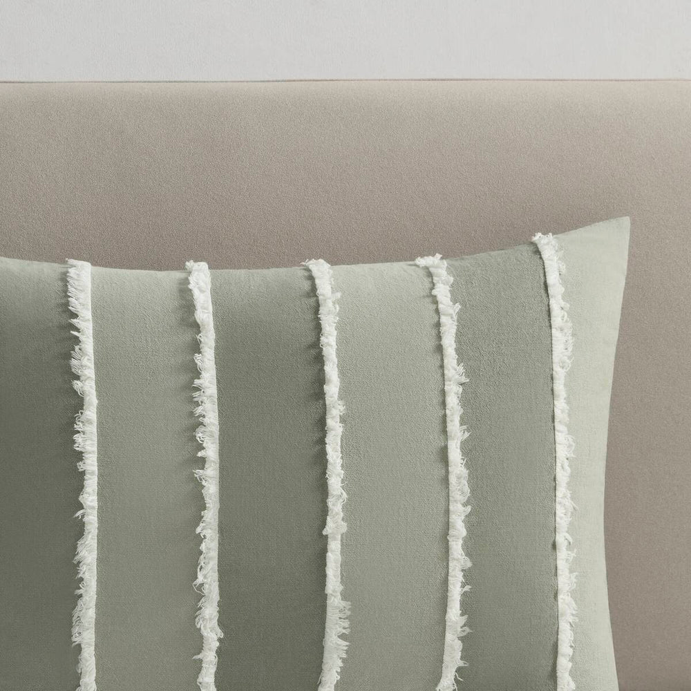 3 Piece Striped Cotton Comforter Set Sage King/Cal King Media 11
