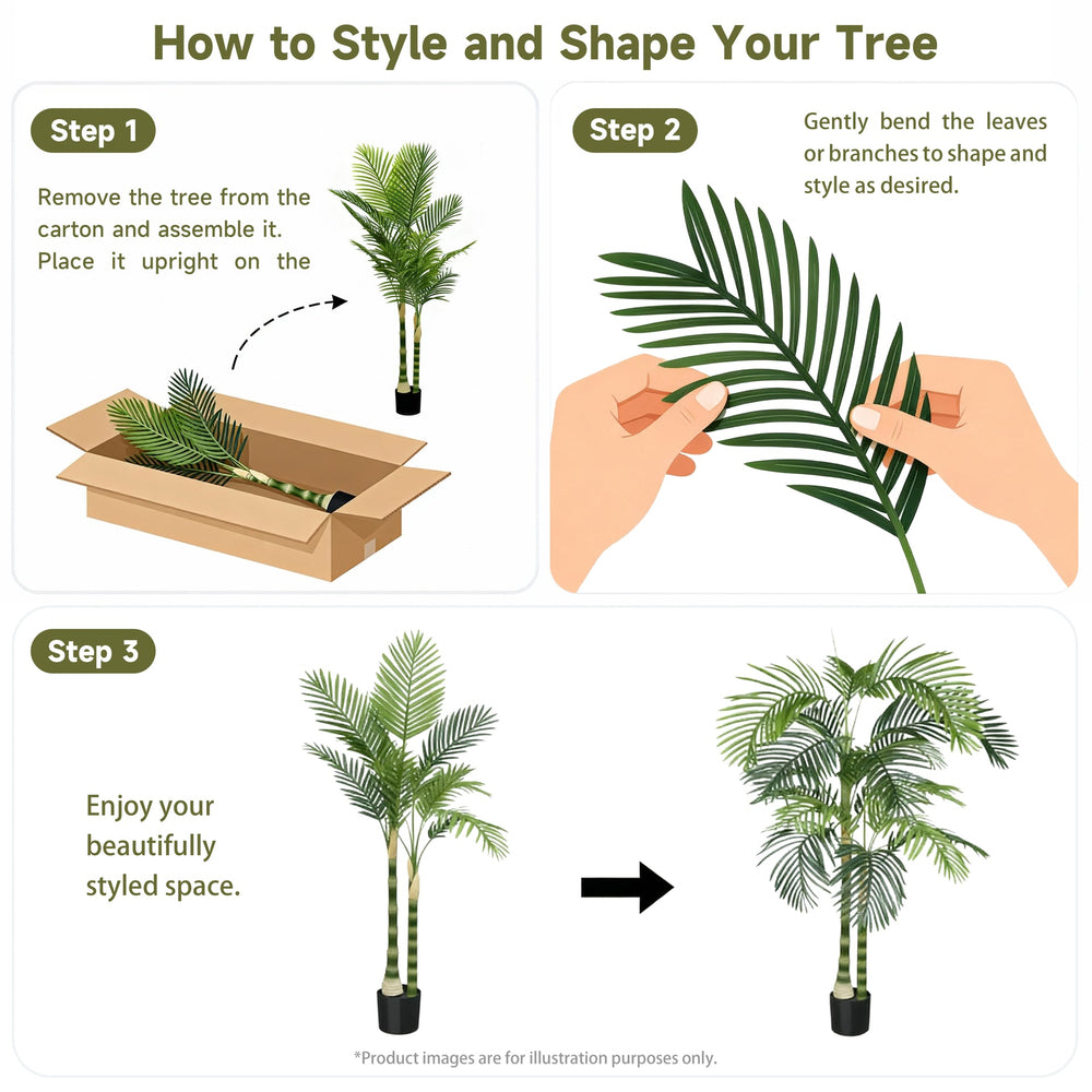6FT Artificial Palm Tree with Black Plastic Pot, Tropical Fake Plant for Indoor Outdoor Decoration, Faux Palm, 1pc/set Media 3