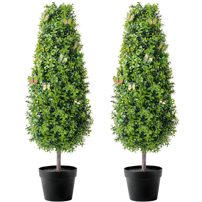 2 Pack 3' Artificial Boxwood Topiary Tree Faux Plant UV Decor In/Outdoor