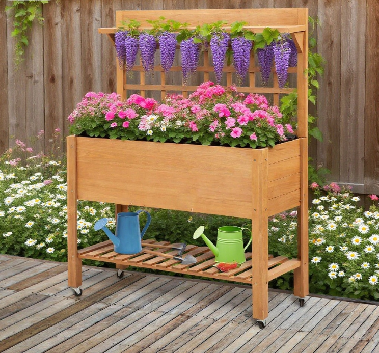 Elevated Garden Raised Bed Solid Wood Planter Flower Herb Boxes Media 1