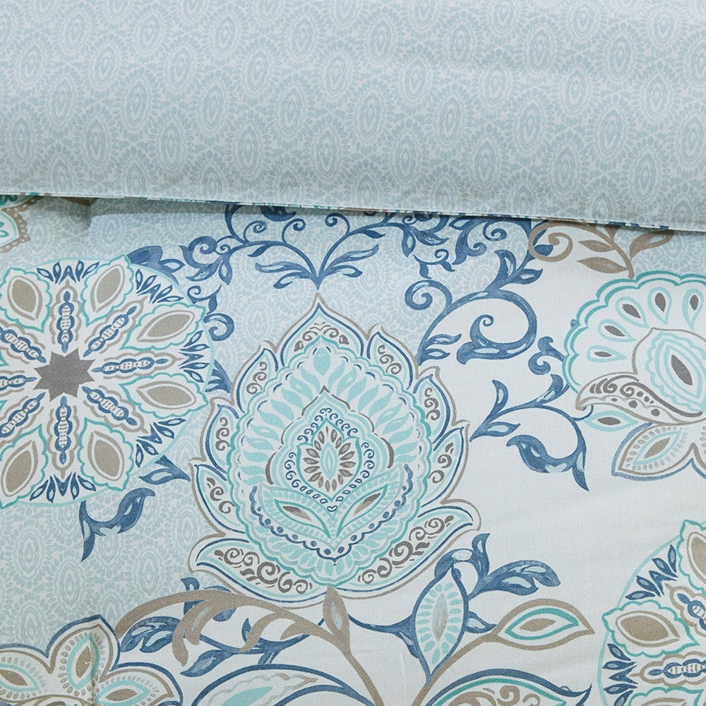 8 Piece Cotton Floral Printed Reversible Comforter Set Blue Cal King Media 3