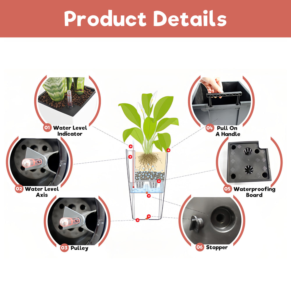 Black Faux Rattan Large Flower Pot with Self-Watering System, 30 in Tall Indoor Outdoor Planter Featuring Drainage Holes, Inner Tray & Water Level Monitor Media 6