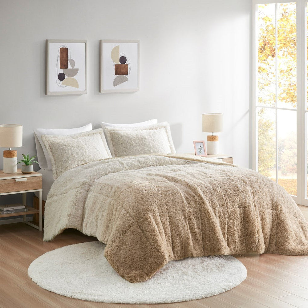 Twin/Twin XL Ombre Shaggy Long Fur Comforter Mini Set Media 1