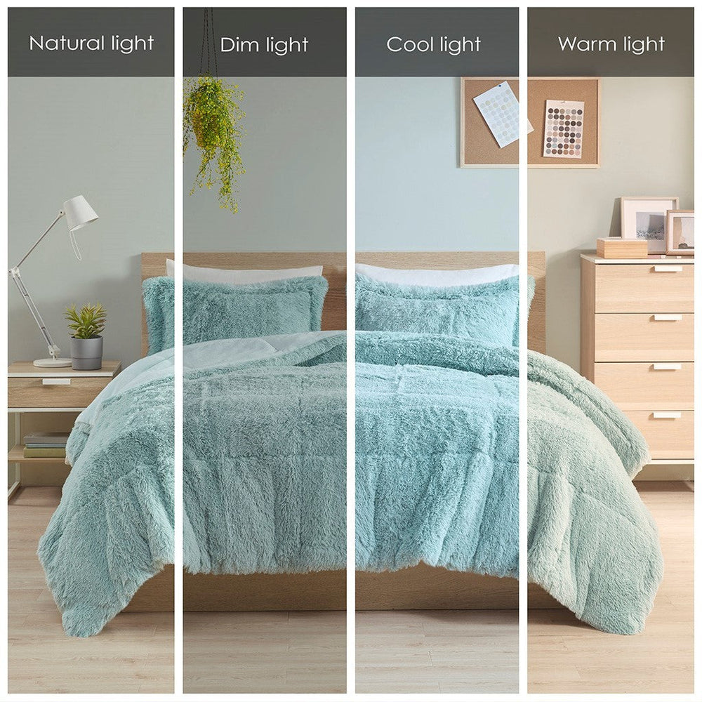 King/Cal King Shaggy Long Fur Comforter Mini Set Media 7