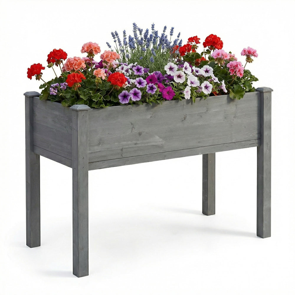 Elevated Wooden Garden Bed 48x24x30 inch with Legs, Premium Gray Solid Wood Planter Box for Outdoor Plants Flowers Fruits Vegetables Herbs Media 4