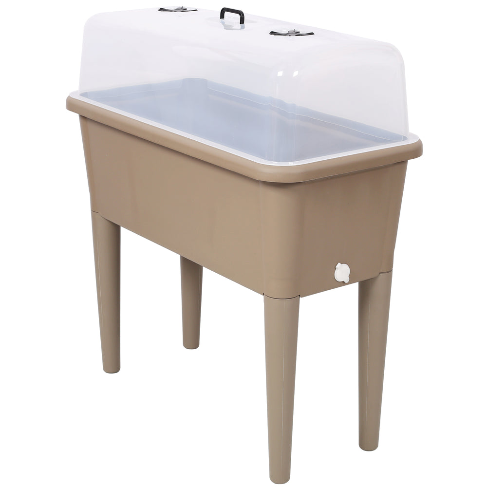 2PCS Raised Garden Bed with Ventilated Transparent Greenhouse Lid, Elevated Planter Box with Removable Legs for Vegetables & Flowers, light brown Media 3