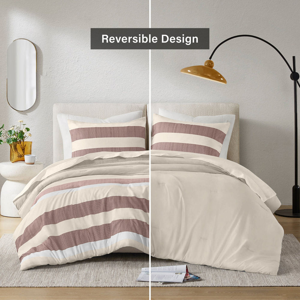 2-Piece Twin/Twin XL Stripe Textured Print Comforter Set,Terracotta Media 2