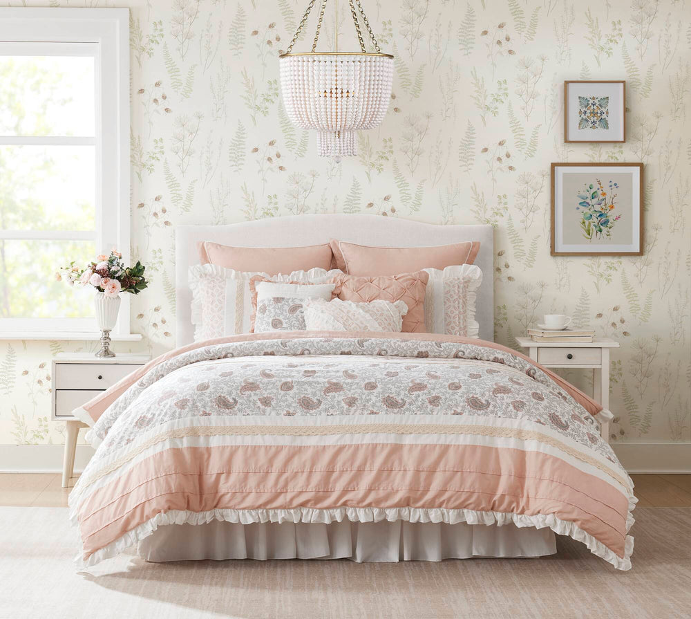 9 Piece Cotton Percale Comforter Set Blush Cal King Media 3