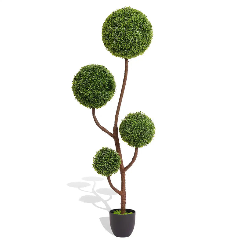 Artificial Boxwood Topiary Tree Triple Ball-Shaped Faux Plant Green Plastic 150cm