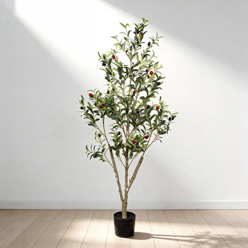 5' Artificial  Olive Tree in Black Plastic Pot, 1pc/set