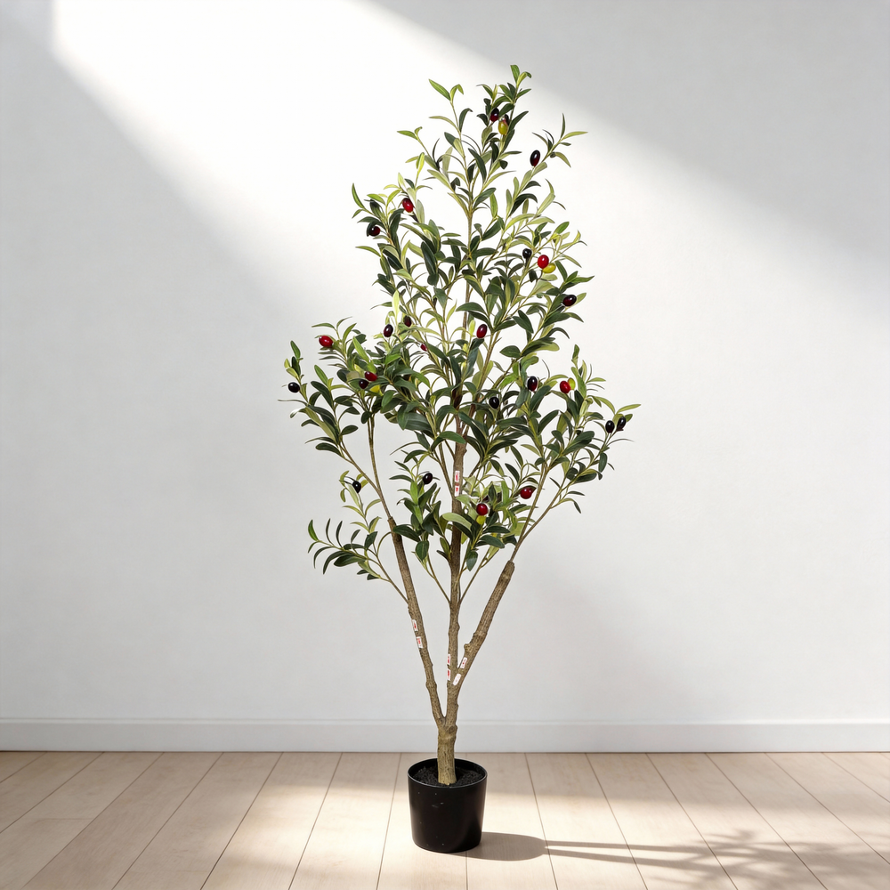 5' Artificial  Olive Tree in Black Plastic Pot, 1pc/set Media 3