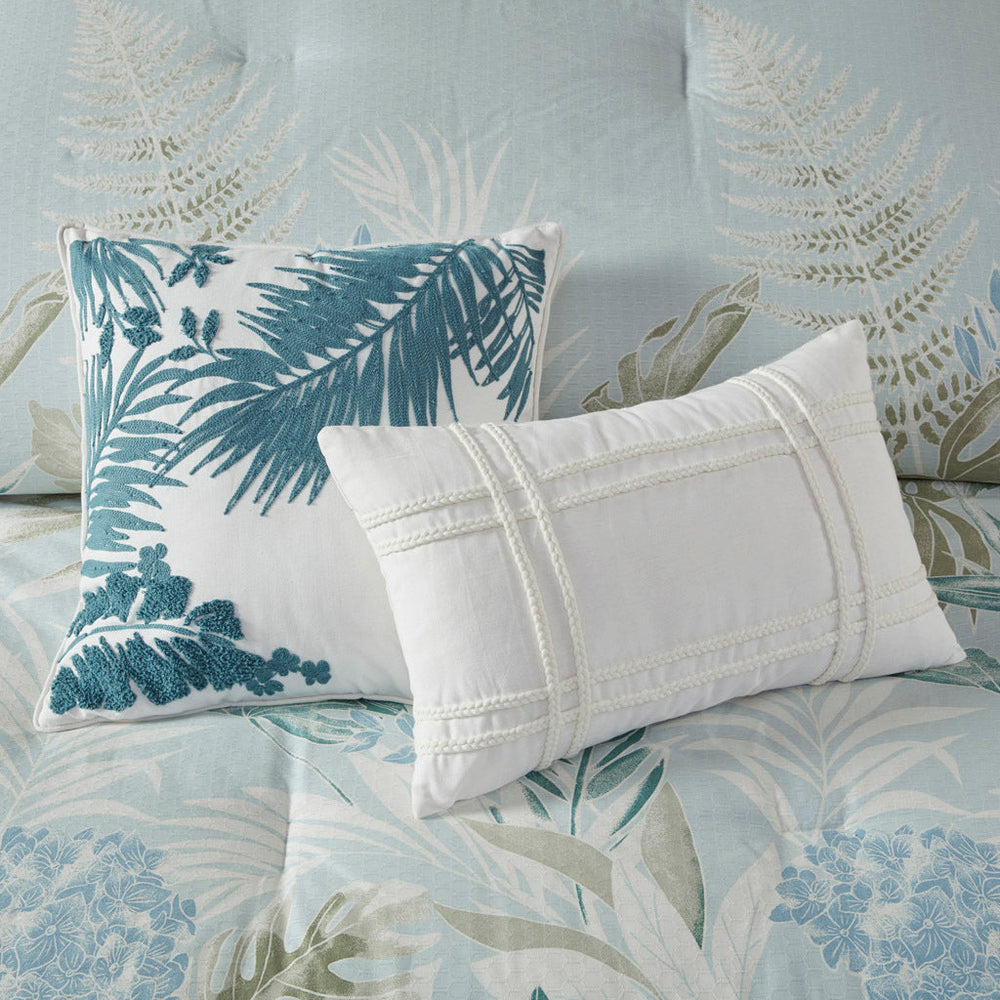 6 Piece Oversized Cotton Comforter Set with Throw Pillow Blue Cal King Media 3