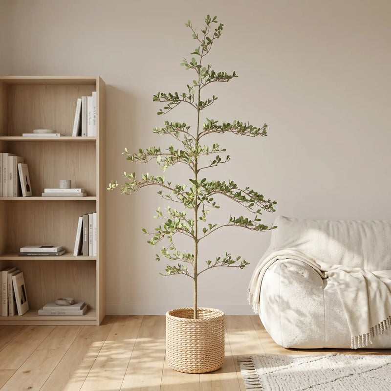 6ft Artificial Olive Tree, Realistic Faux Potted Plant in Black Pot, Indoor & Covered Outdoor Decorative Tree for Living Room and Office, 1pc/set