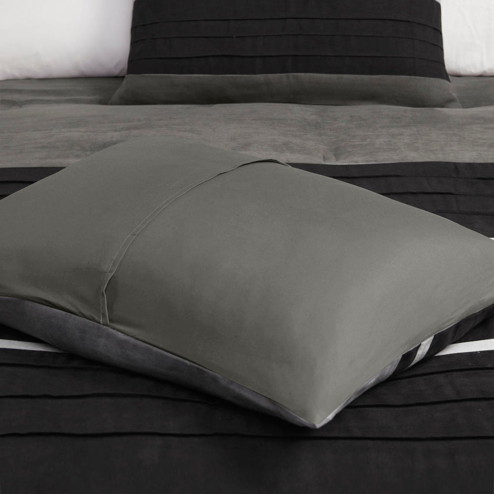 7 PC Pieced Faux Suede Comforter Set Black King Media 10