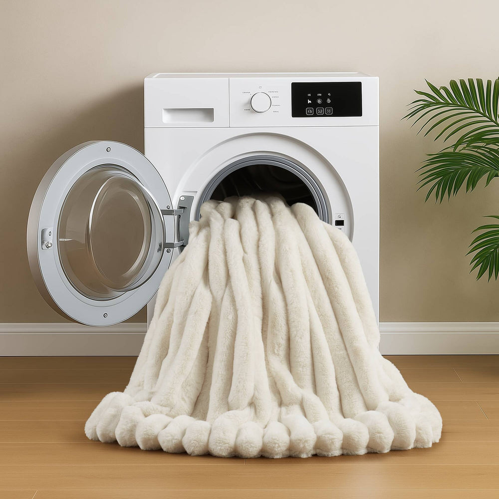 3-Piece Full/Queen  soft Faux Fur Ribbed Comforter Set,Ivory Media 10
