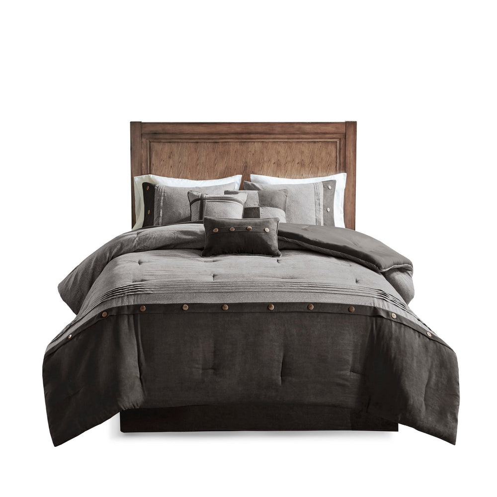 7 Piece Faux Suede Comforter Set Grey Cal King Media 7