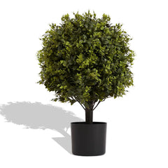 UV Protection Artificial Ball Topiary Tree Decoration in Pot 55cm Green Plastic Set of 2 perspective