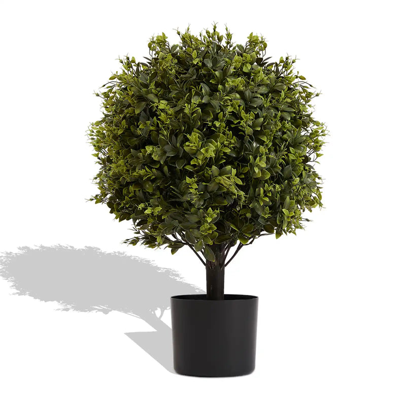 UV Protection Artificial Ball Topiary Tree Decoration in Pot 55cm Green Plastic Set of 2