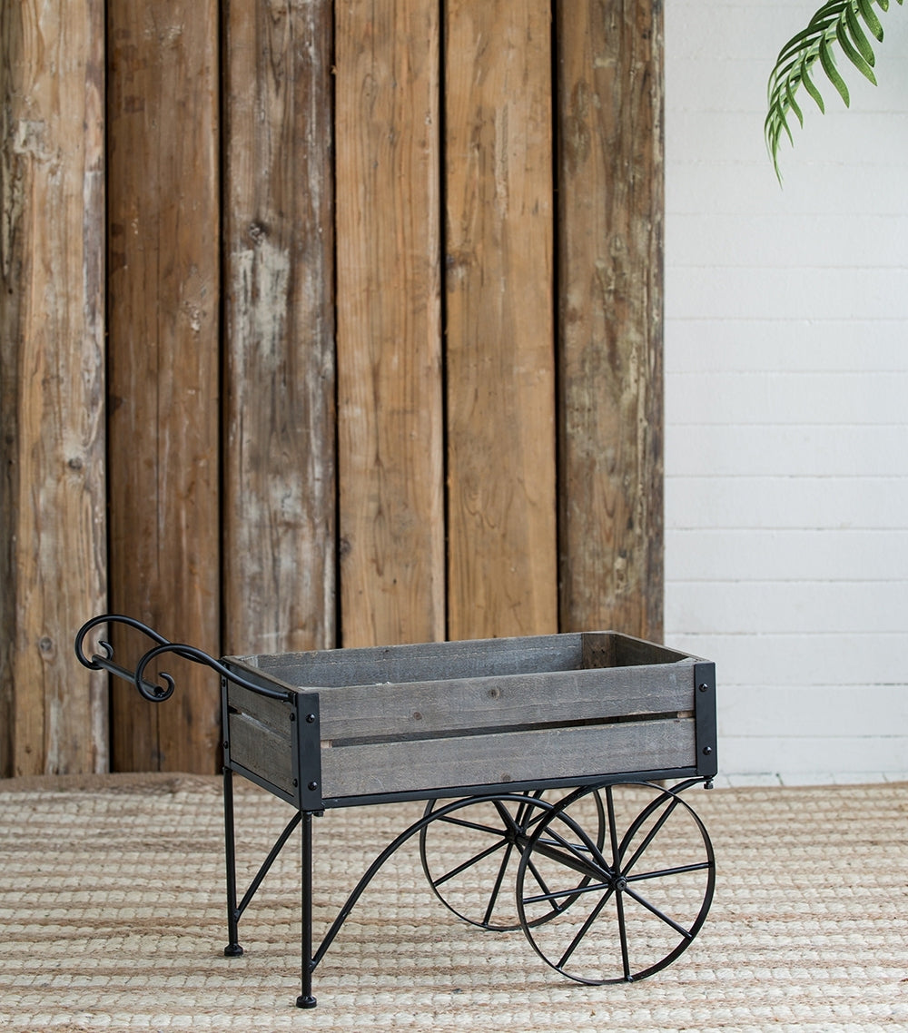 24.4x12.6x15.4' Rustic Black Trolley Cart Plant Stand, Planter Media 15