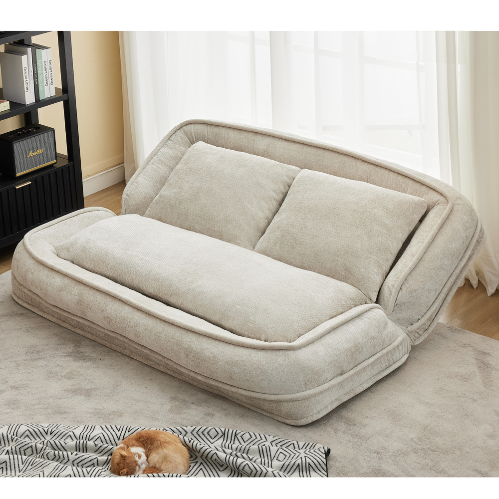 Pet Sofa Bed Chenille 2-In-1 Lounge Couch With 5 Adjustable Positions For People & Pets Beige Media 21