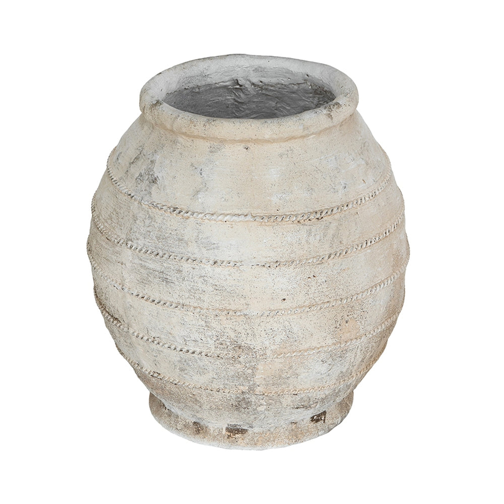 17.5x17.5x18.5' Round Magnesium Flower Pot with Weathered White Finish and Ridged Texture Media 2