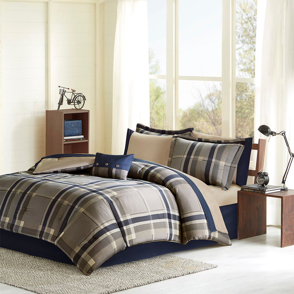 Twin XL Plaid Comforter Set with Bed Sheets Media 1