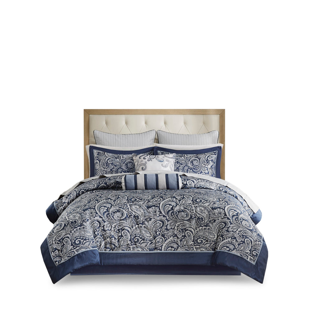 12 Piece Comforter Set with Cotton Bed Sheets Navy Cal King Media 8