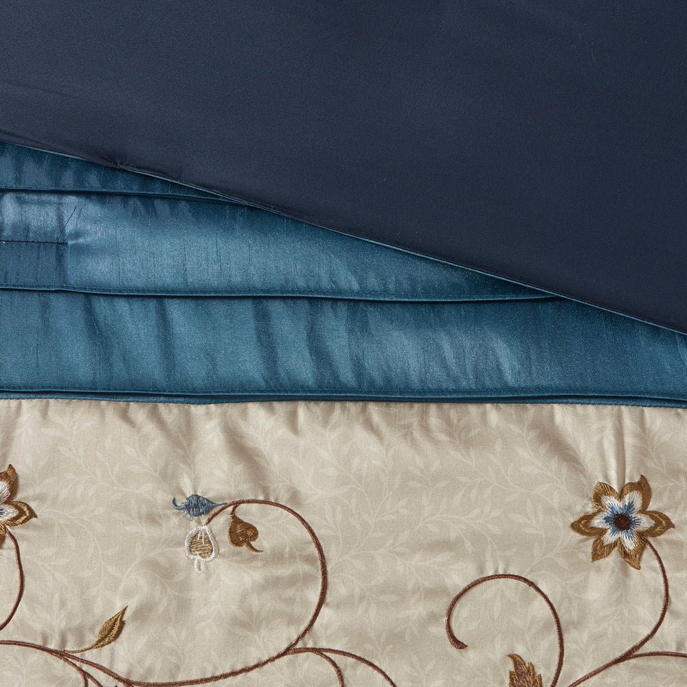Embroidered 7 Piece Comforter Set Navy Cal King Media 3
