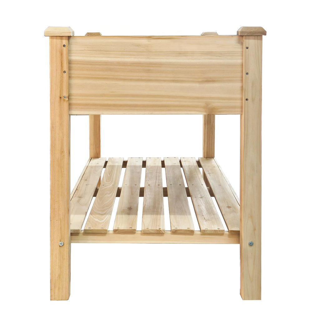 Raised Garden Bed 48x23x31.1-inch Elevated Wood Planter with Water Collection Tray, Storage Shelf, Protective Liner Media 12