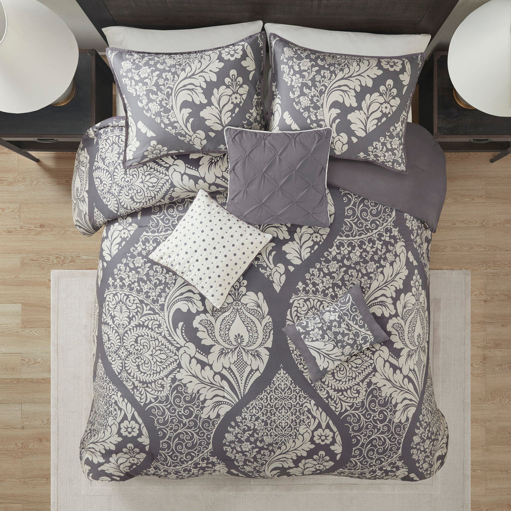 7 Piece Cotton Printed Comforter Set Grey King Media 5