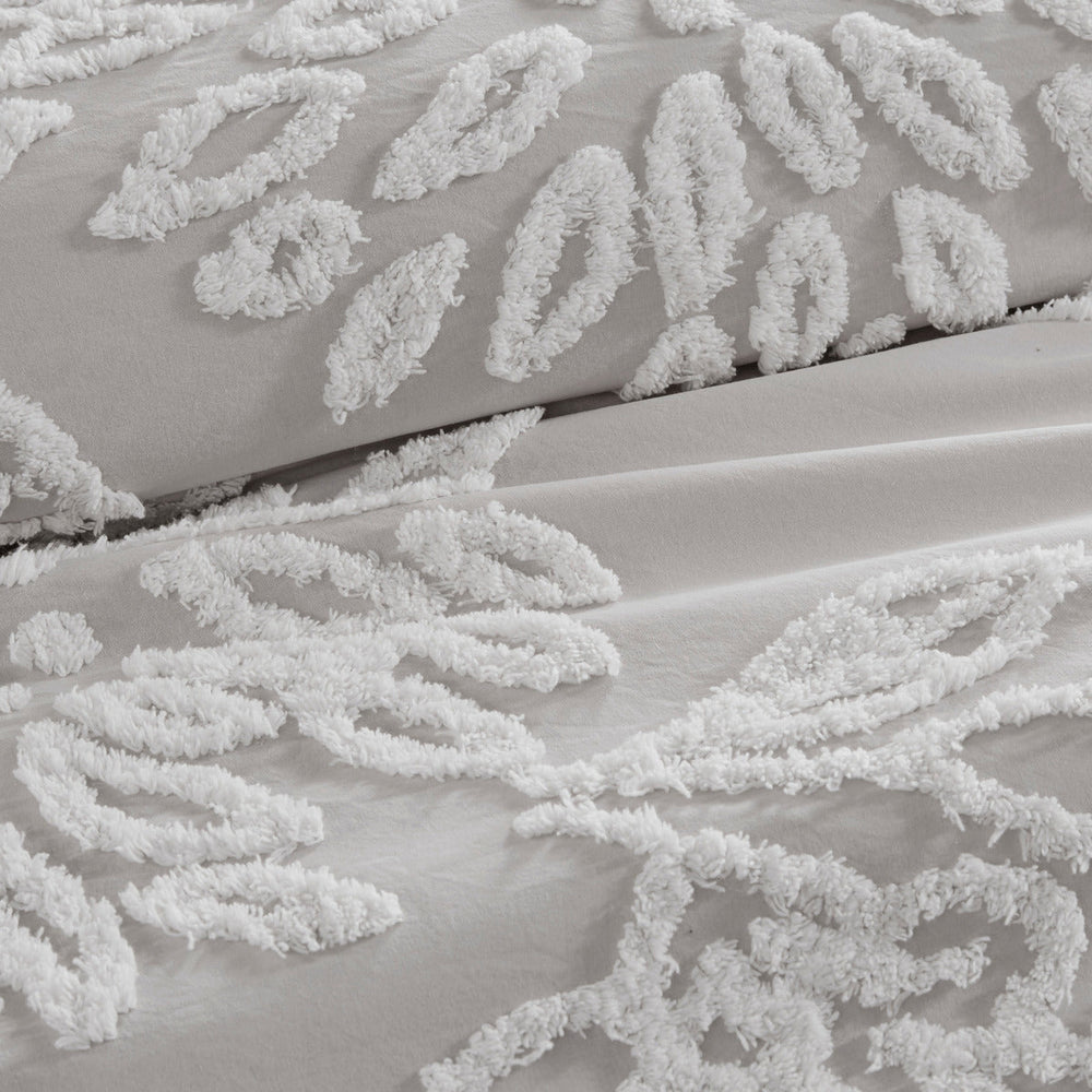 3 Piece Tufted Cotton Chenille Floral Comforter Set Warm Grey/White King/Cal King Media 7