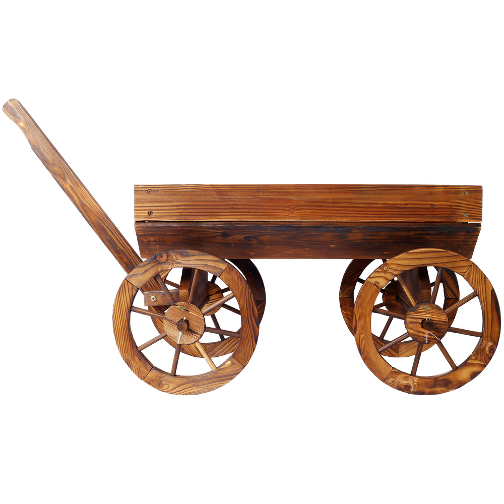 Wood Wagon Flower Planter Pot Stand W/Wheels Home Garden Outdoor Decor Media 5