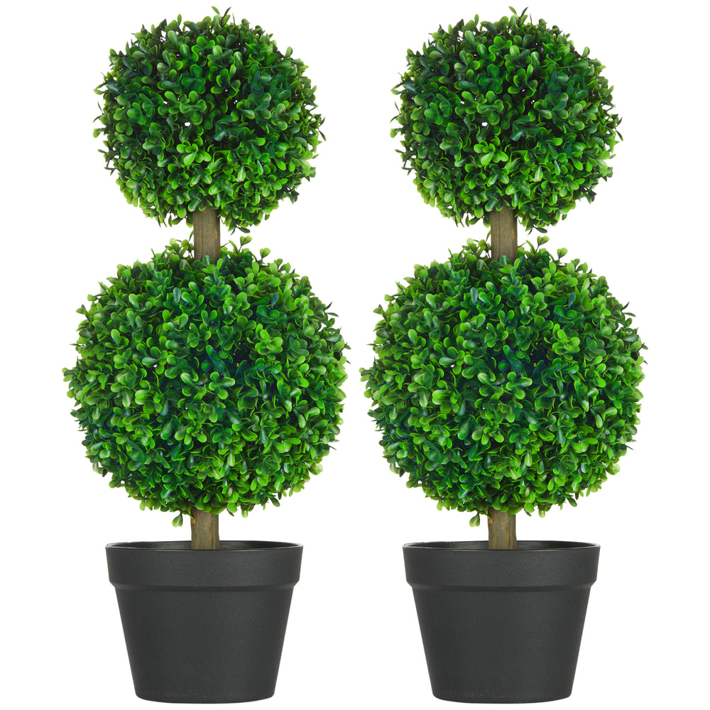 HOMCOM Artificial Plant for Home Decor Indoor & Outdoor Fake Plants Artificial Tree in Pot, 2 Ball Boxwood Topiary Tree for Home Office, Living Room Decor, Green Media 1