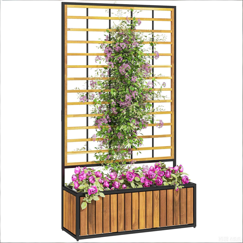 Wooden Raised Garden Bed with Trellis Media 3