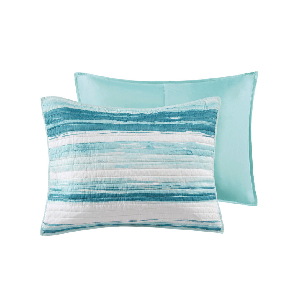 6 Piece Printed Quilt Set with Throw Pillows Aqua King/Cal King Media 4