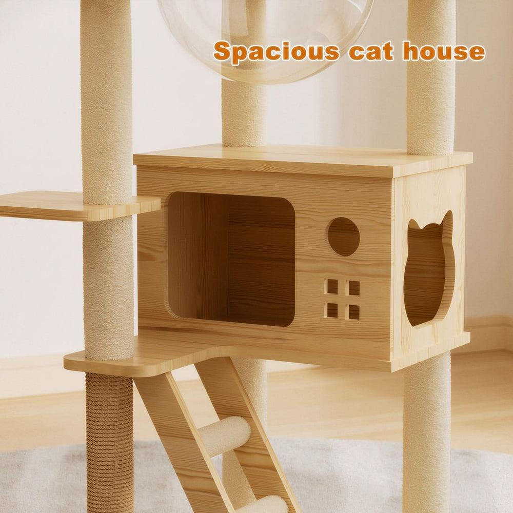 48.8' Modern Cat Tower, Wood Cat Tree Tower for Indoor Cats, Cat Tree with Sisal-Covered Scratching Posts and Top Perch, Cat Condo with Acrylic Hammock for Small Large Cats Media 5