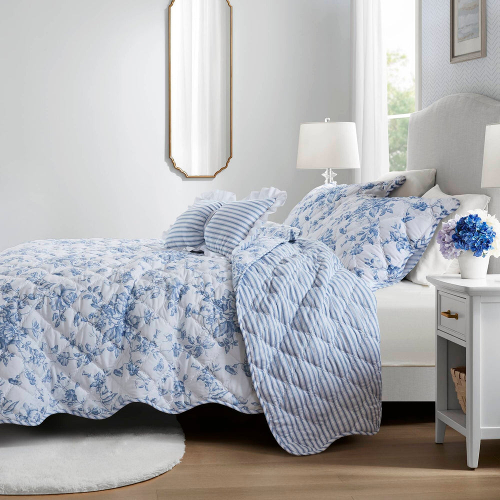 4 Pieces King  Quilt Set with Decorative Pillow,Blue Media 23