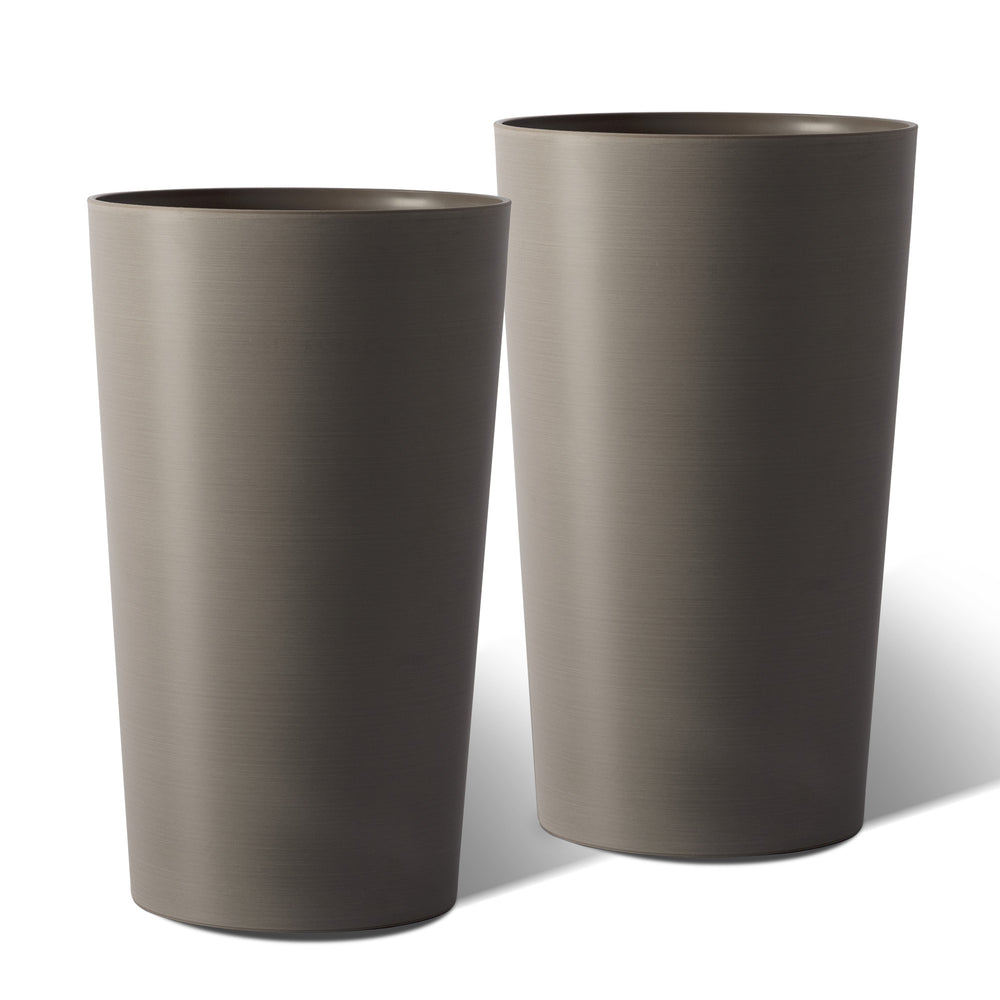 2 Pack Tall 21.7 in Planters for Outdoor Plants Modern Tall Square Planter Box Indoor Outdoor Porch Patio Flower Pot Modern Big Tapered Matte Tree Flower Pot for Garden, (Brown) Media 12