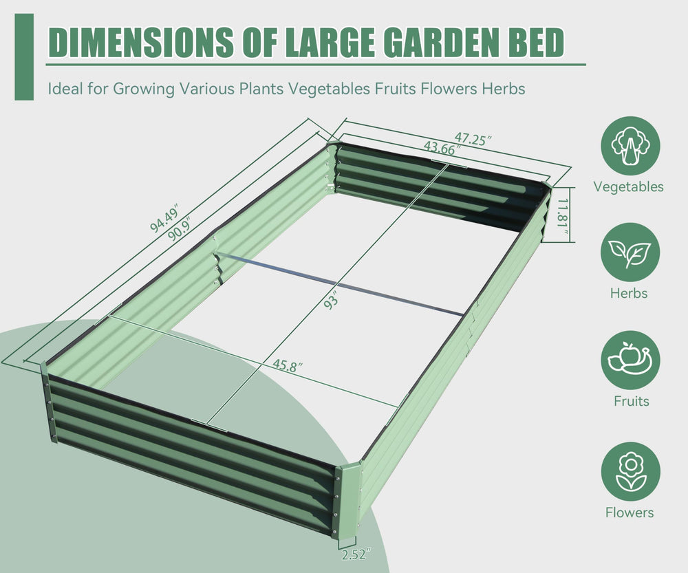 8x4x1 ft Galvanized Raised Garden Bed, Outdoor Planter Garden Boxes Large Metal Planter Box for Gardening Vegetables Fruits Flowers,Green Media 9